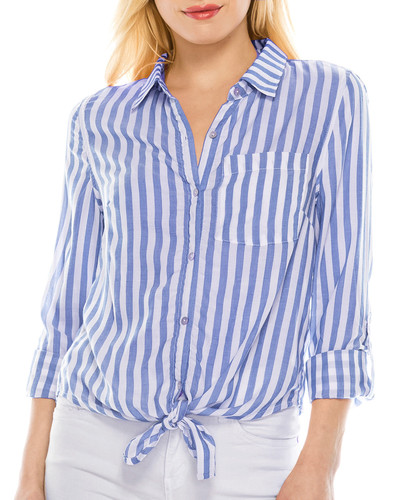 Denim Tops AMEBELLE Women's Denim Tie-Front Crop Top 3/4