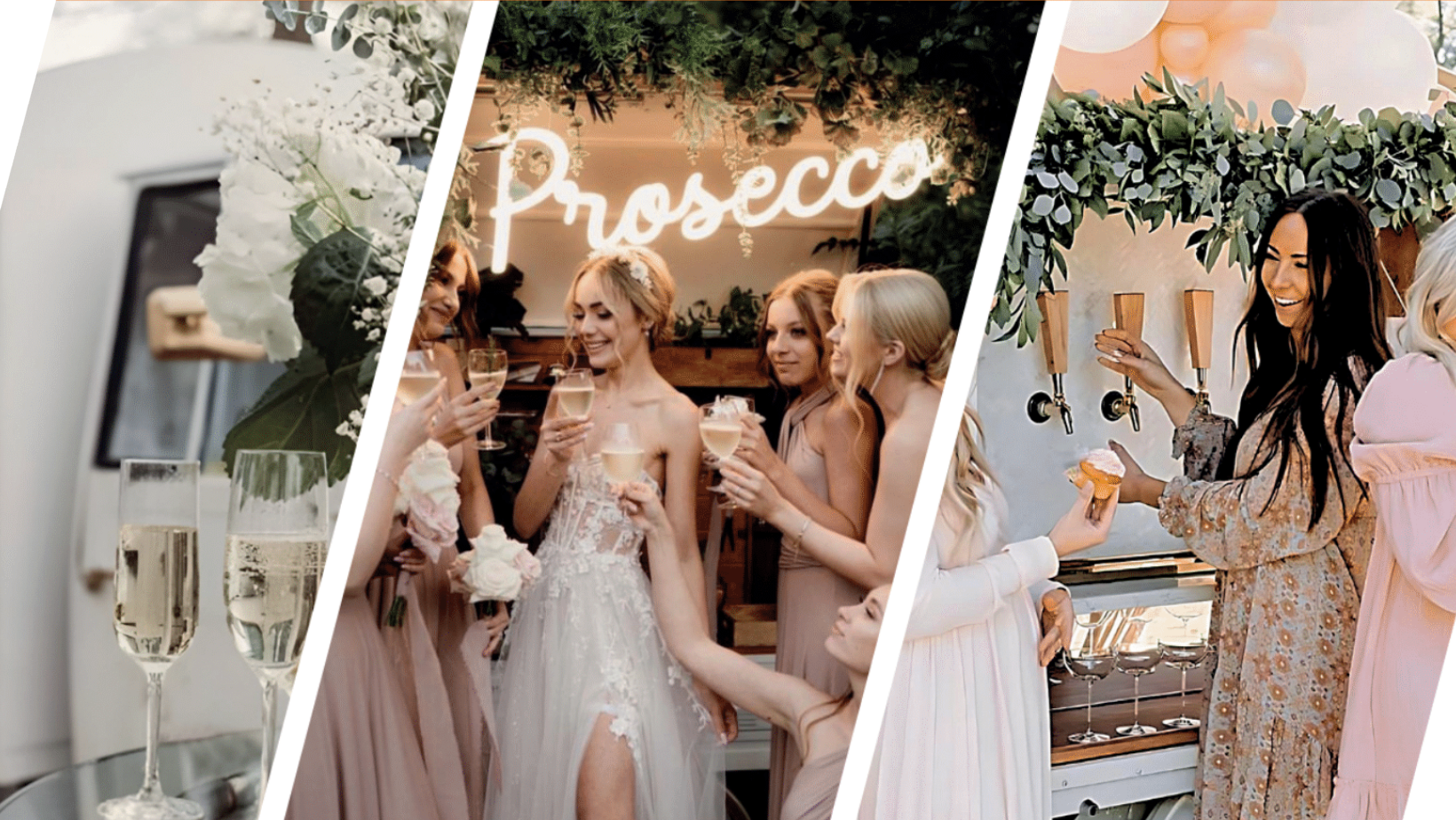 Three different images showcasing the Sip Social IE Mobile Bar Cart