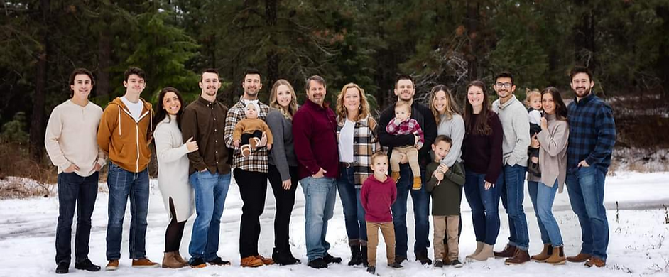 Sacred Moments doula with her family - 33 years of marriage, 7 sons, 5 daughters-in-law, and 9 grandchildren