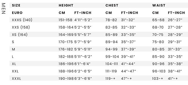 Magic Marine Mens Size Chart