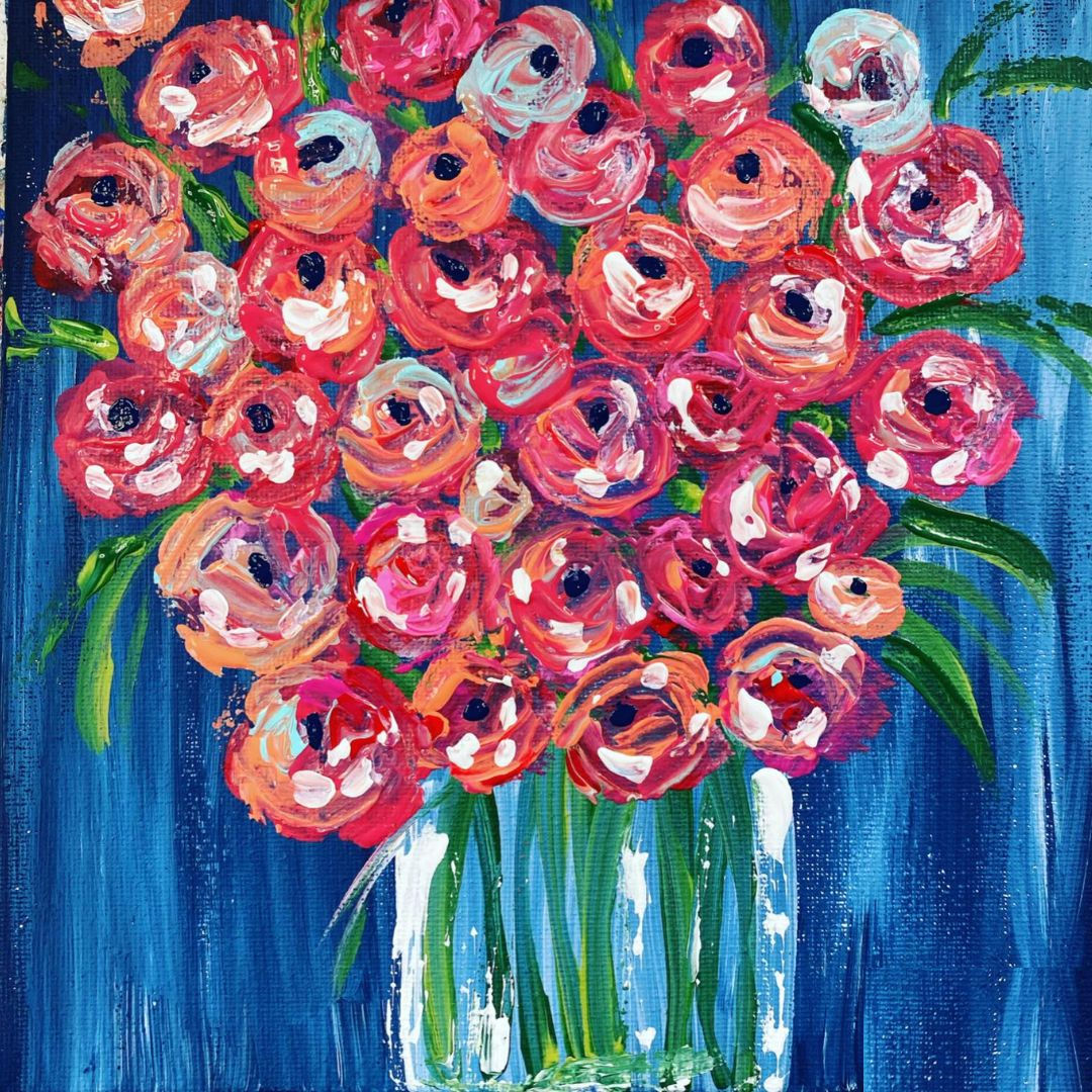 Messy Pink Flowers 12x12 Finished Painting