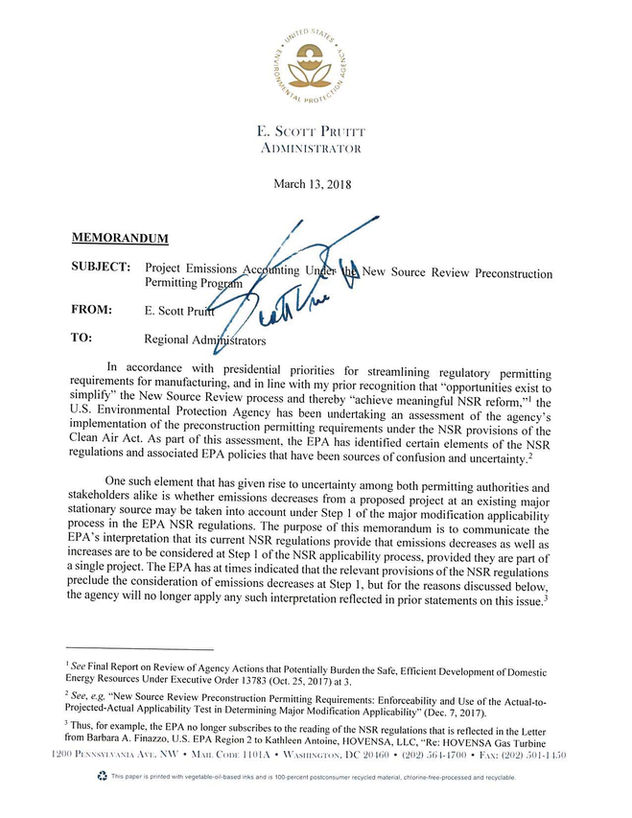 Pruitt Overturns Past Guidance, Brings in NSR Project Netting