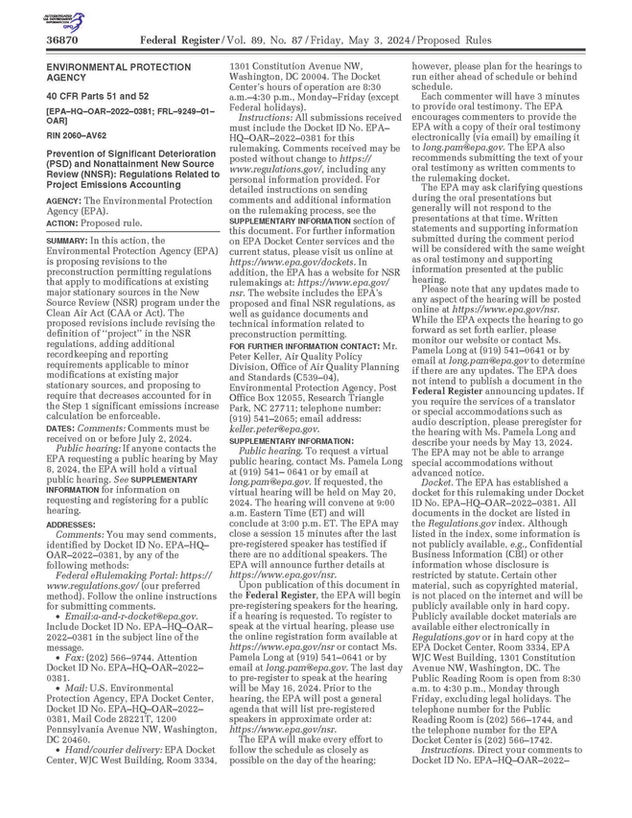 EPA's Revisions to Project Emissions Accounting Published