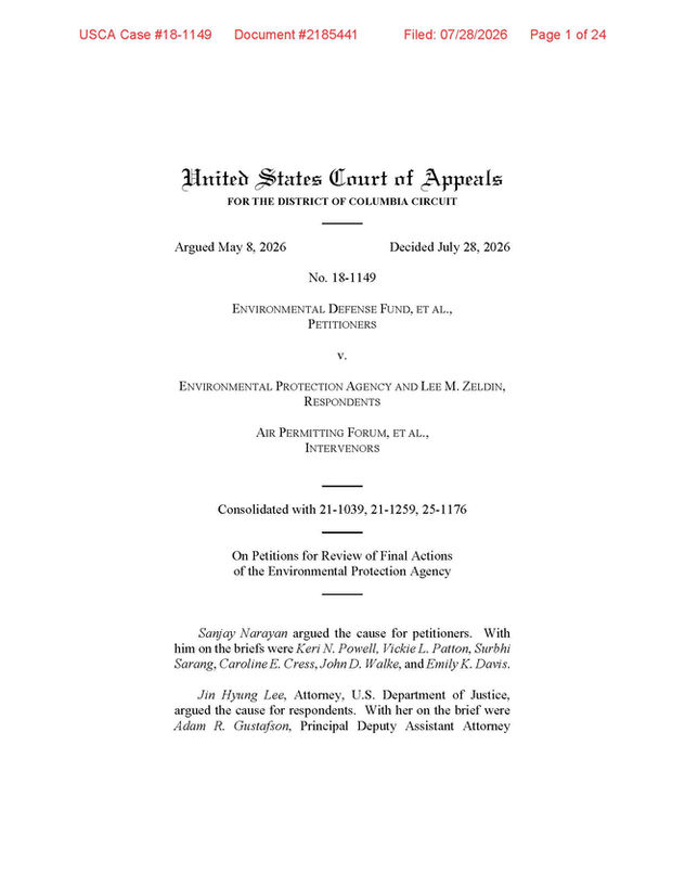 DC Circuit Upholds Project Emissions Accounting