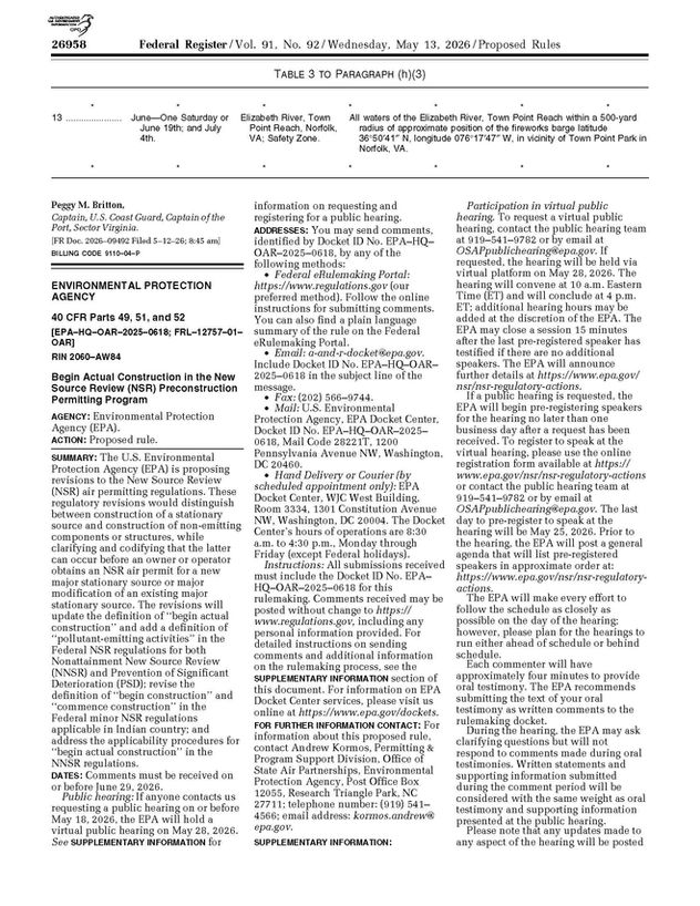 EPA "Begin Actual Construction" Proposal