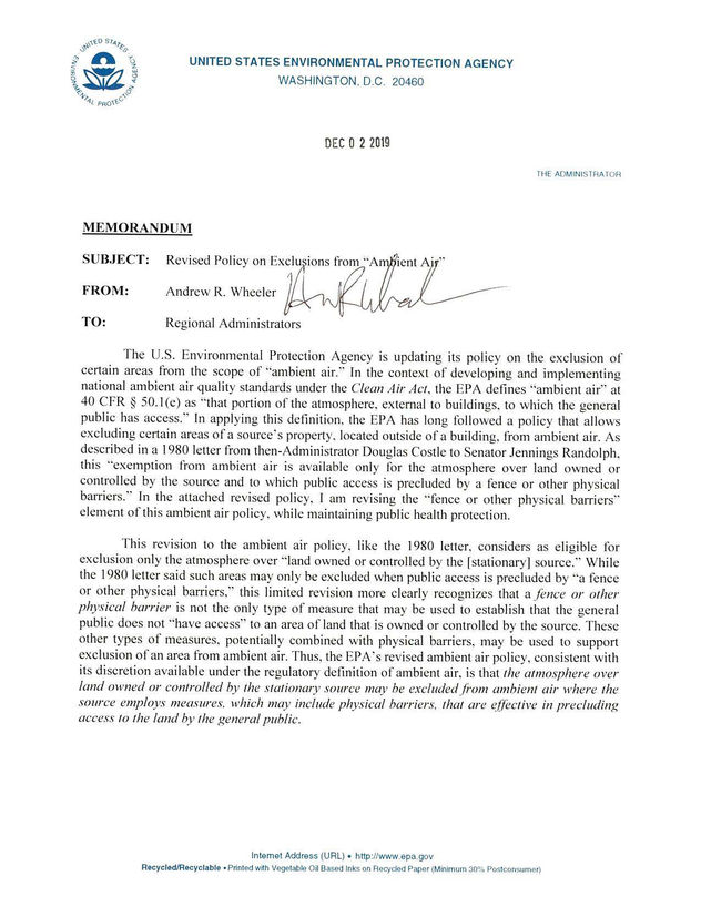 EPA Finalizes Revised "Ambient Air" Guidelines