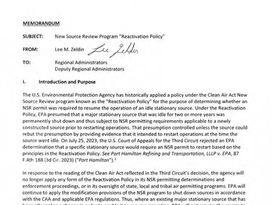 EPA Ends Reactivation Policy Unless Major Modification