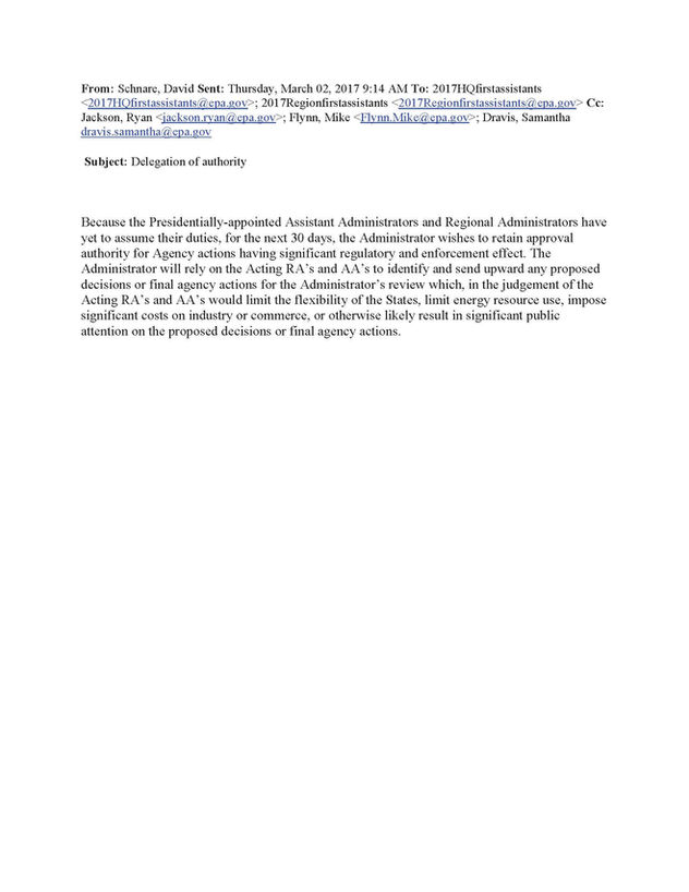 EPA Administrator Temporarily Rescinds Delegations
