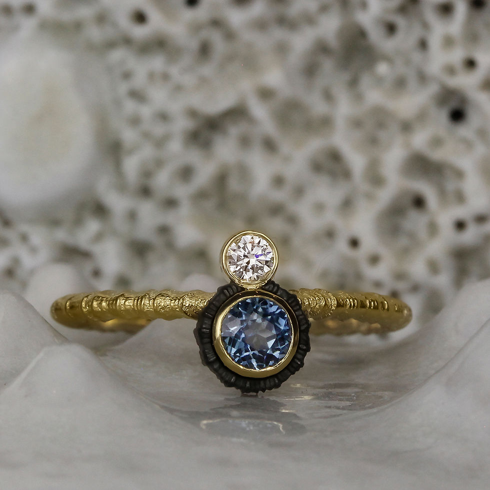 Thumbnail: Chroma Double Stone Offset Teal Sapphire and Diamond Ring