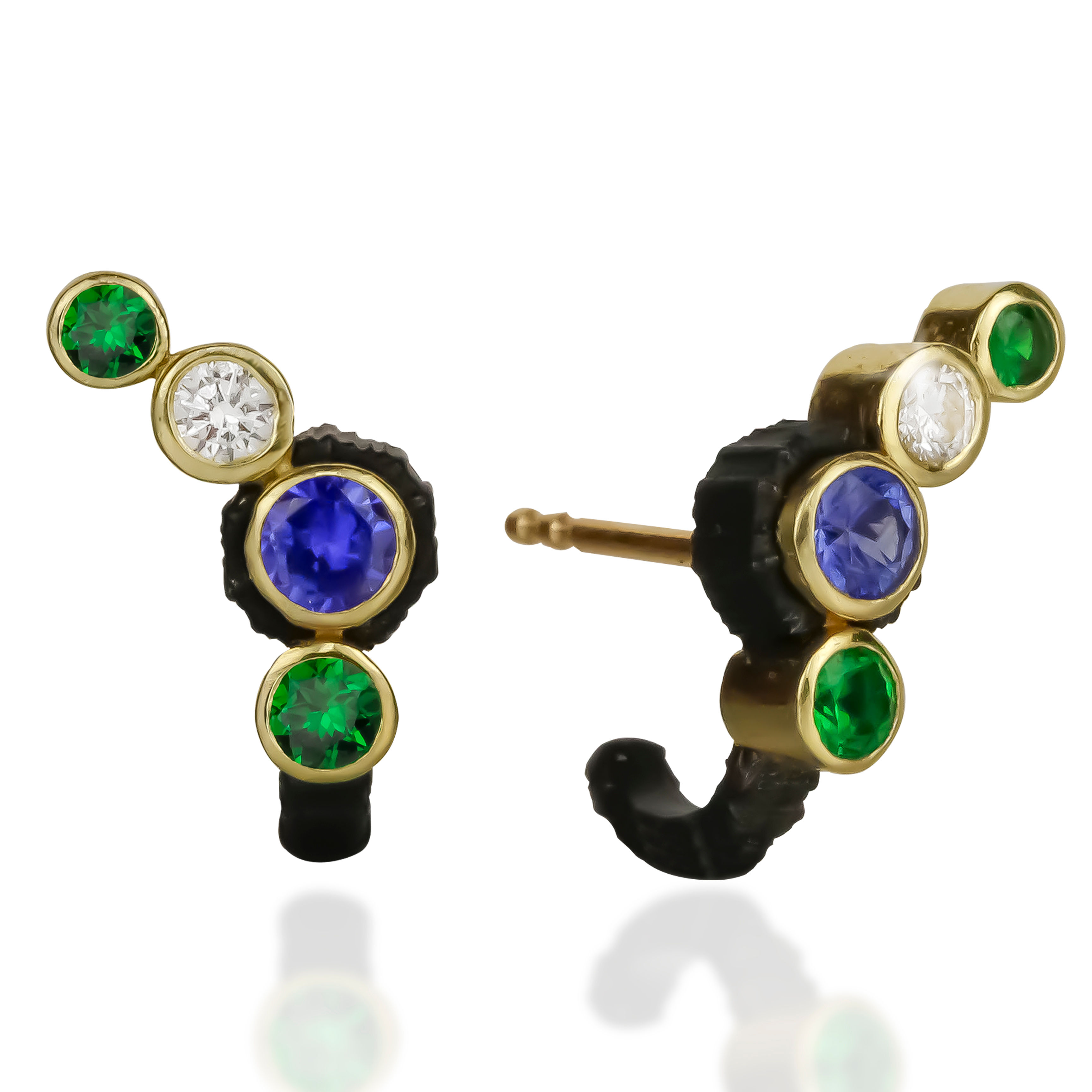Chroma Climber Sapphire, Tsavorite Garnet and Diamond Stud Earring