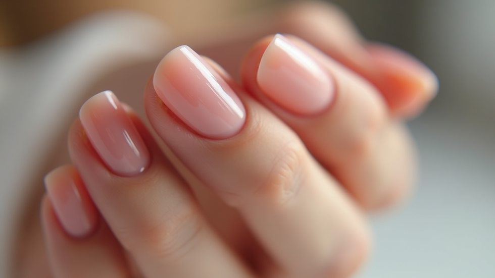 Close-up view of a neatly manicured hand with glossy gel nails
