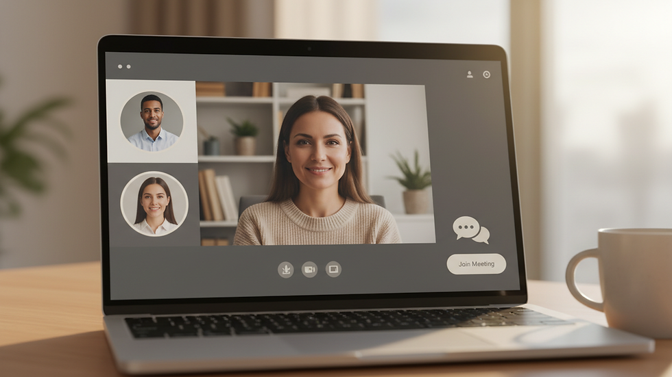 Close-up view of a laptop screen showing a video call interface