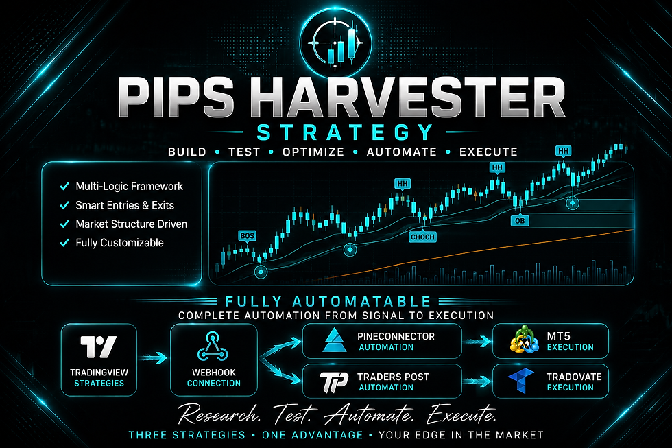 Pips Harvester Strategy diagram showing trading automation workflow.