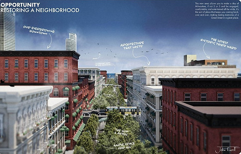 John Everitt has produced a catalog of ideas for how the land that sits beneath and adjacent to the current I-794 freeway spur Downtown could be reimagined