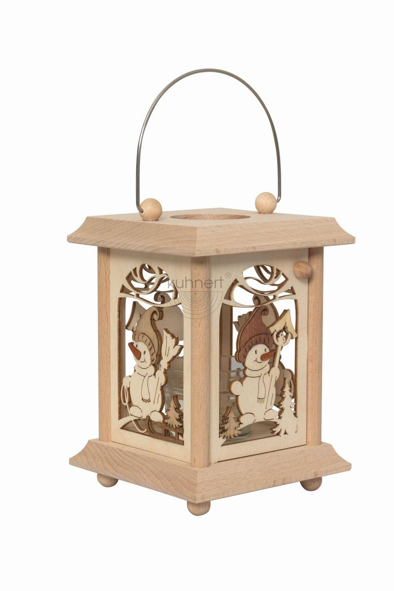 Tischlaterne Schneemann Holz Kuhnert 17cm 27031