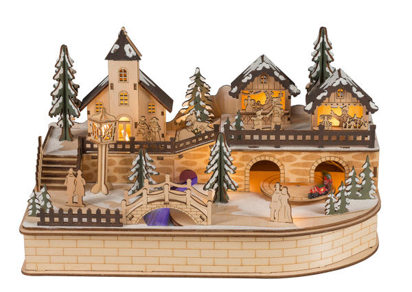 LED Schwibbogen Lichterszene Weihnachtsstadt fahrender Zug