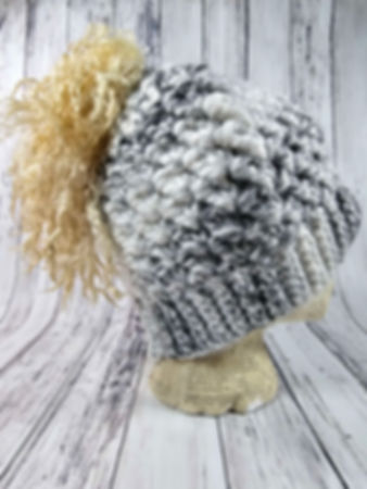 Gray n White Messy Bun/Ponytail Hat 