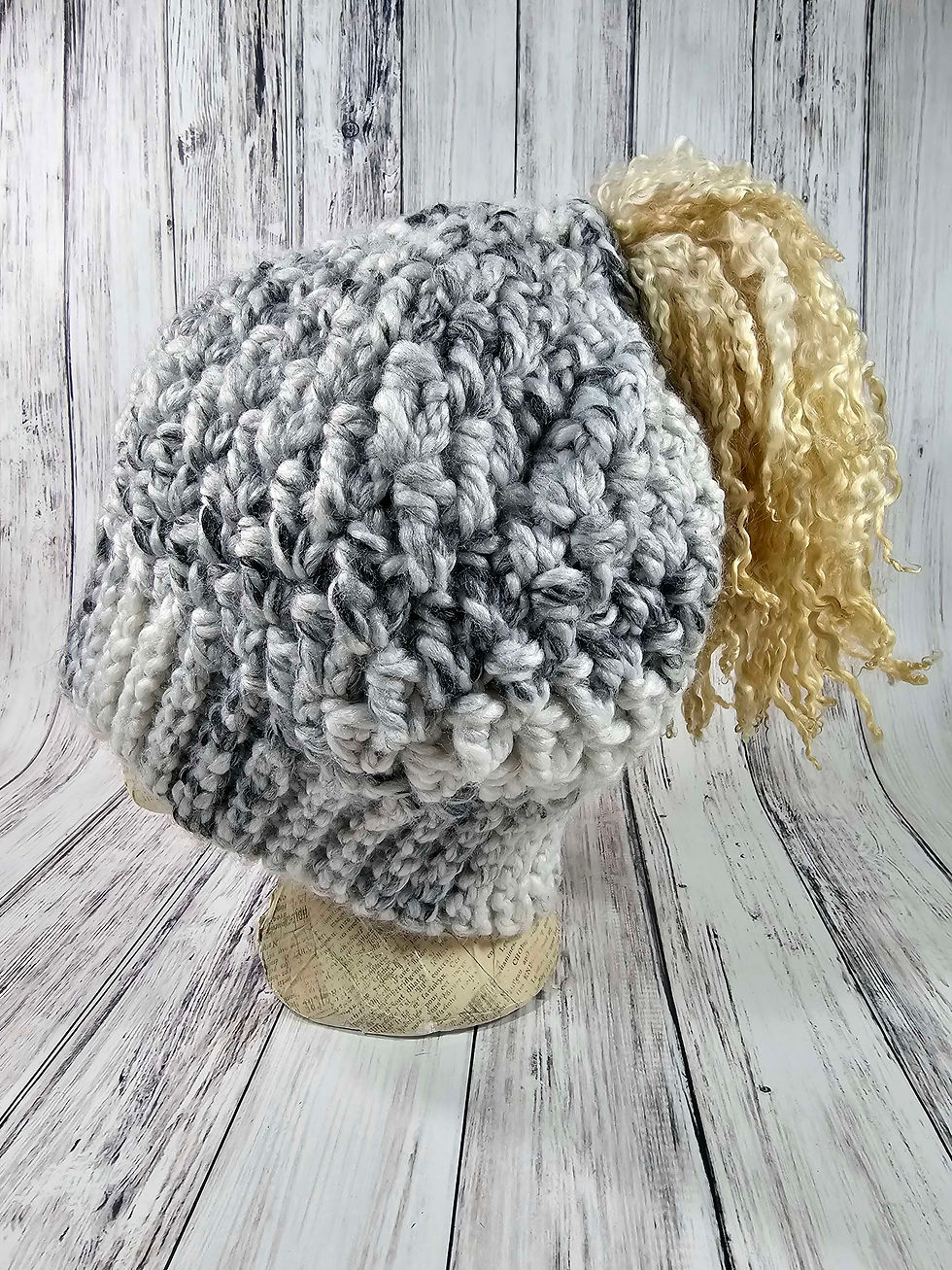 Thumbnail: Gray n White Messy Bun/Ponytail Hat 