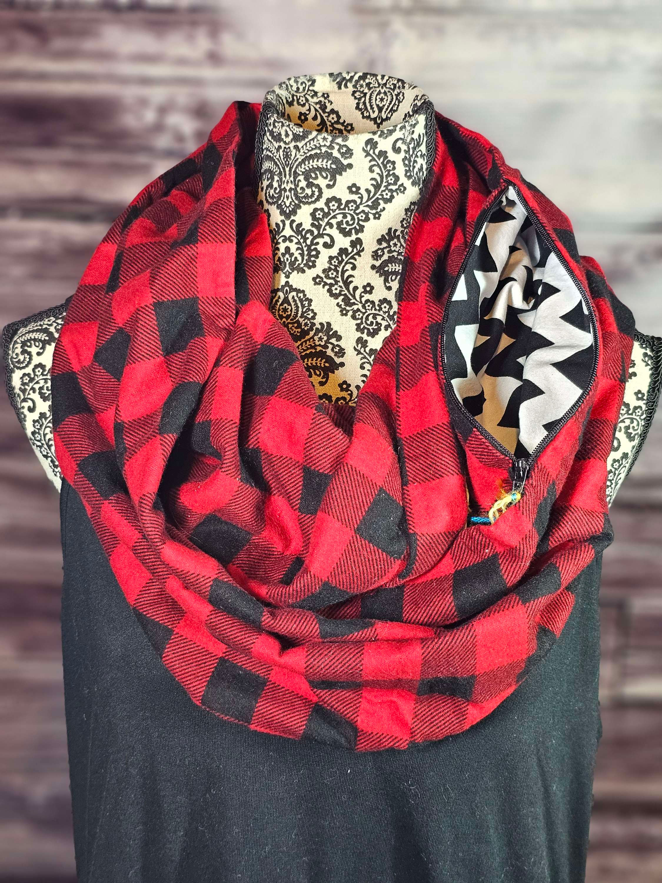 Hidden Pocket Flannel Infinity Scarf