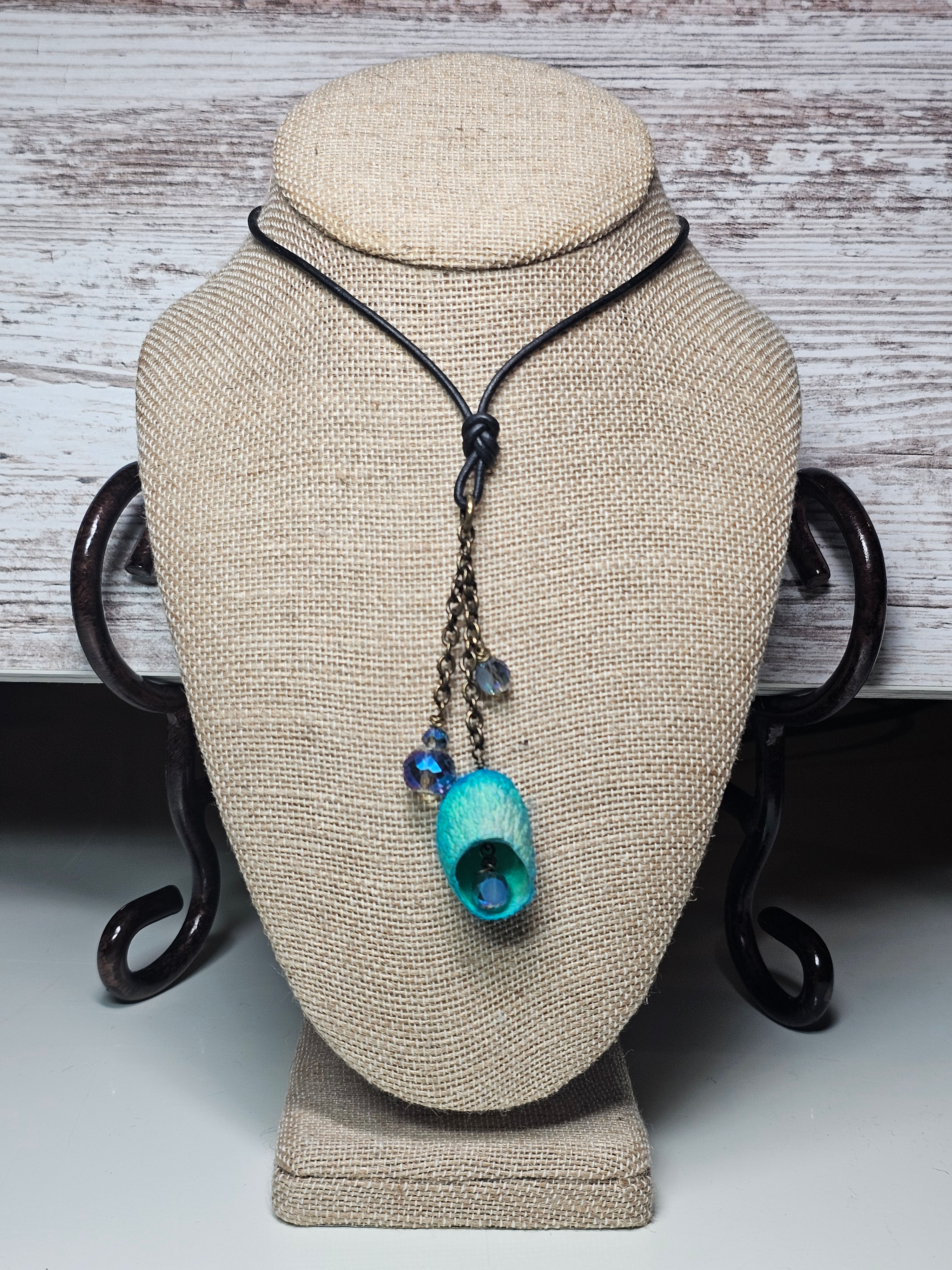 Peacock Feathers Silk Cocoon Necklace