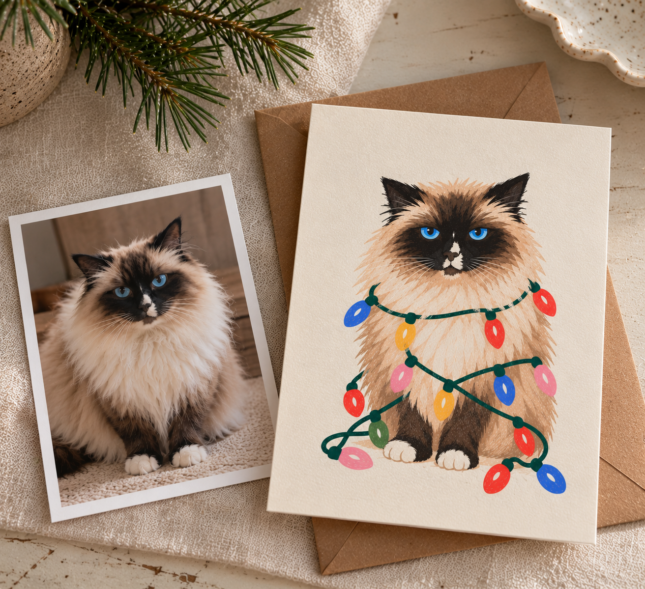 Custom Animal in Christmas Lights - Set of 4
