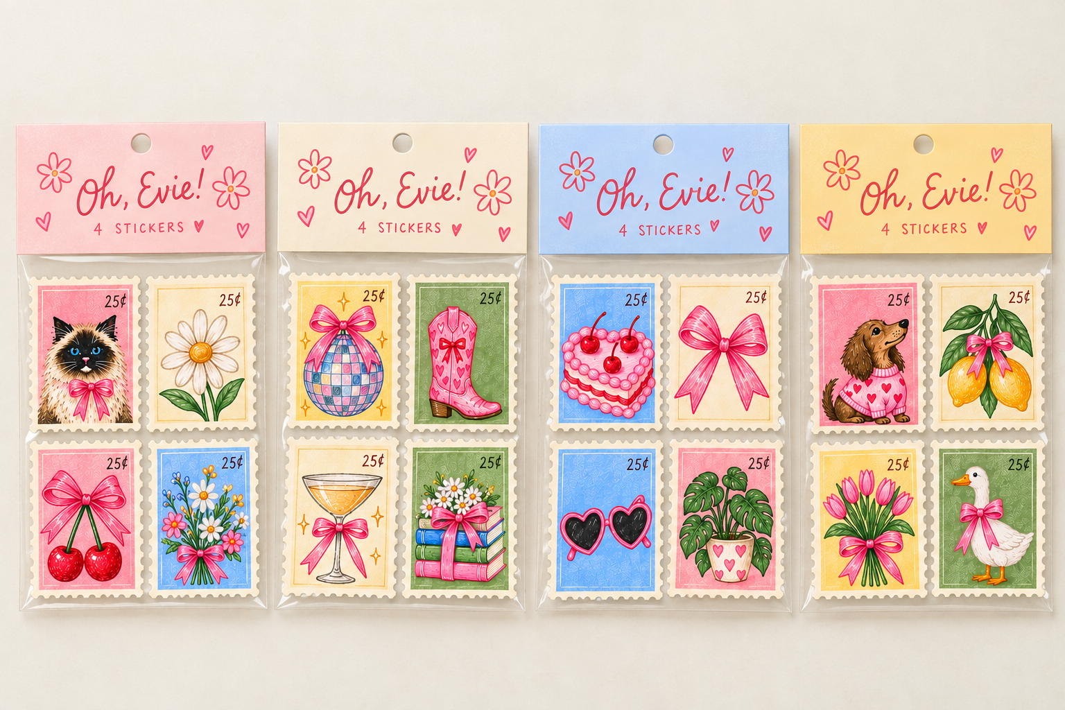 Oh, Evie! Stamp-Style Sticker Pack – Set of 4