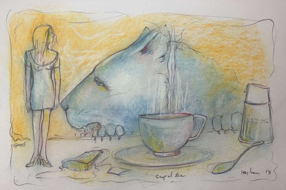 A pastel drawing by Thom Kapheim titled "Cup of Tea"