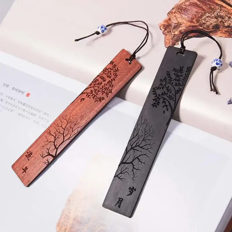 Thumbnail: Chinese Style Wooden Bookmark Retro Carving Mahogany Book Mark