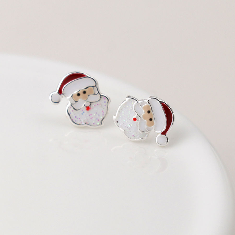 Sterling silver santa stud earrings