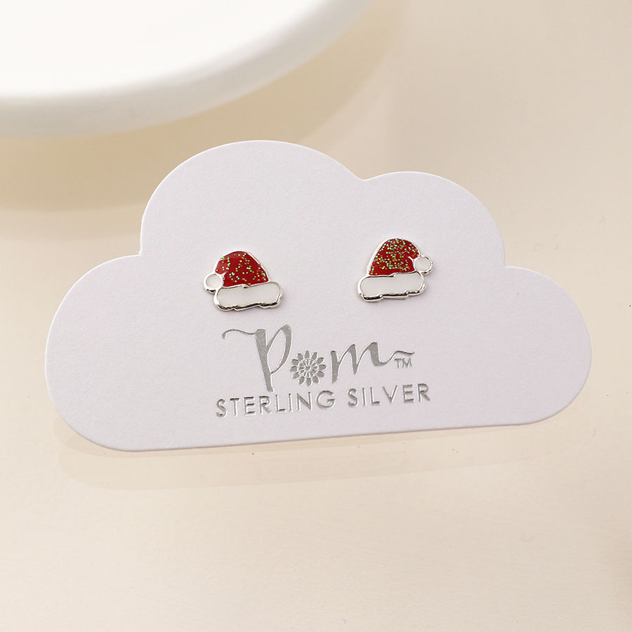 Sterling silver santa hat stud earrings