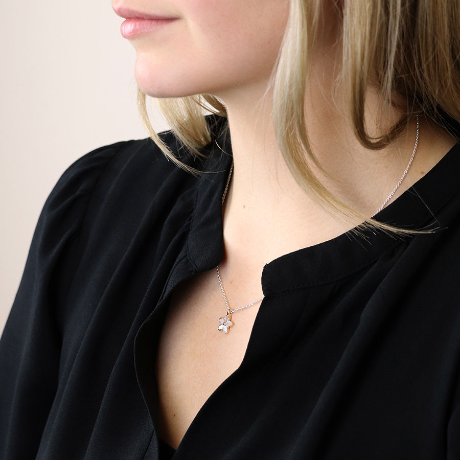 Thumbnail: Golden Shell Inset Flower Pendant on Silver Plated Pendant