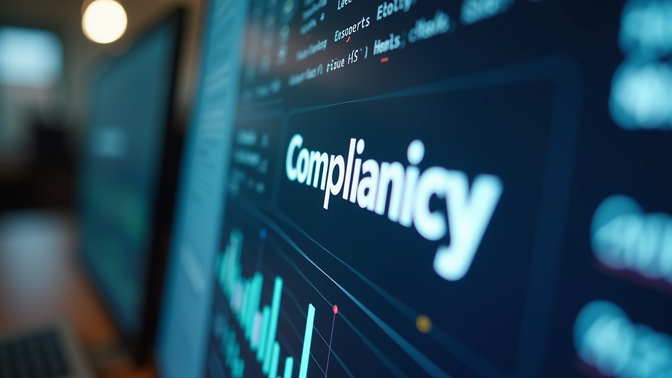 Close-up view of a computer screen showing compliance software interface
