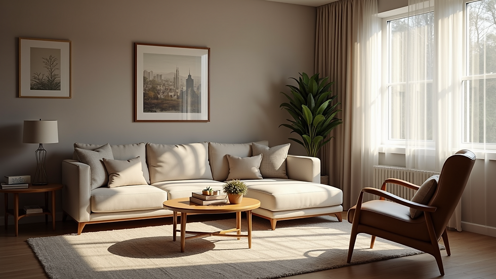 Eye-level view of a cozy living room with modern decor