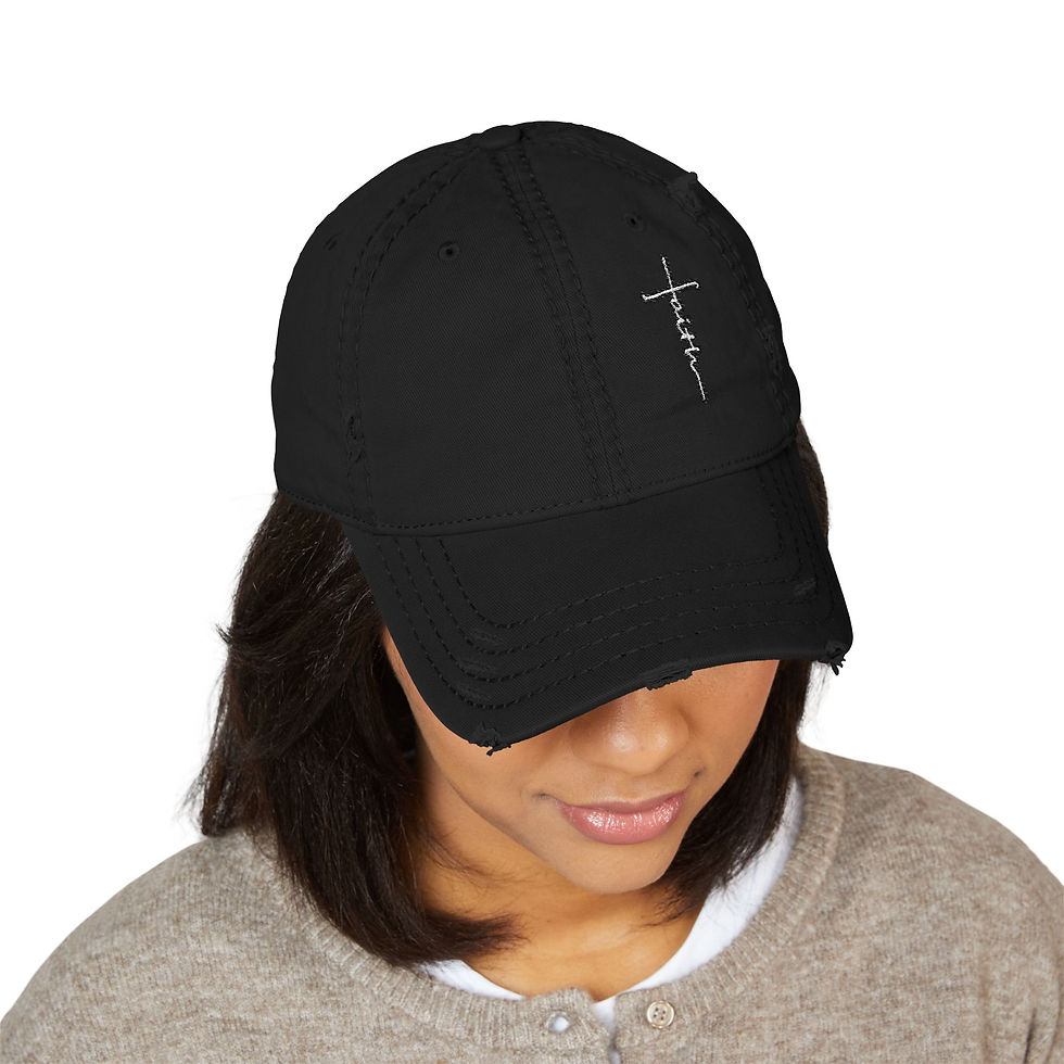 Thumbnail: Embroidered  Script Faith Cross Distressed Hat Christian Inspired Cap