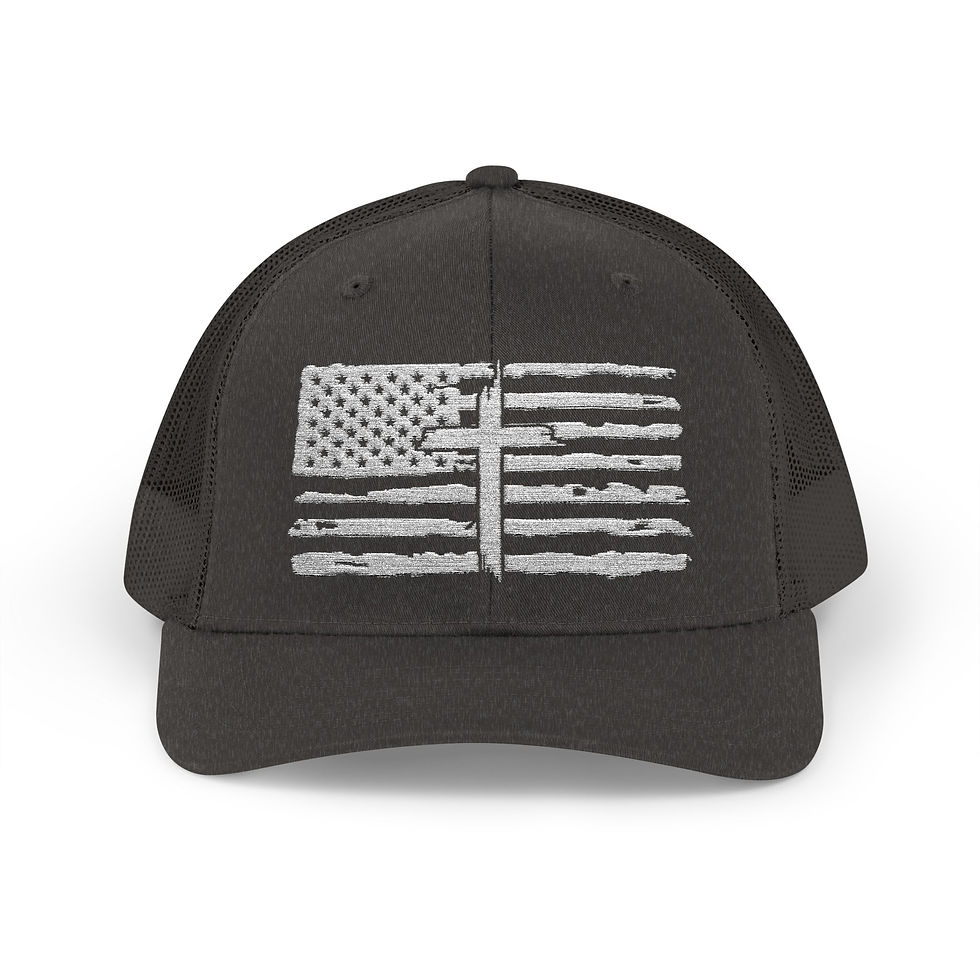 Thumbnail: Embroidered American Flag and Cross Hat Trucker Cap Unisex