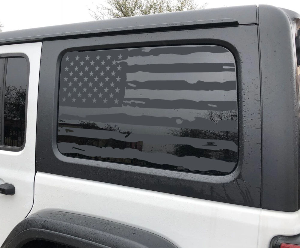Distressed American Flag Rear Window Graphic Decal for Jeep Wrangler JL 2018-20