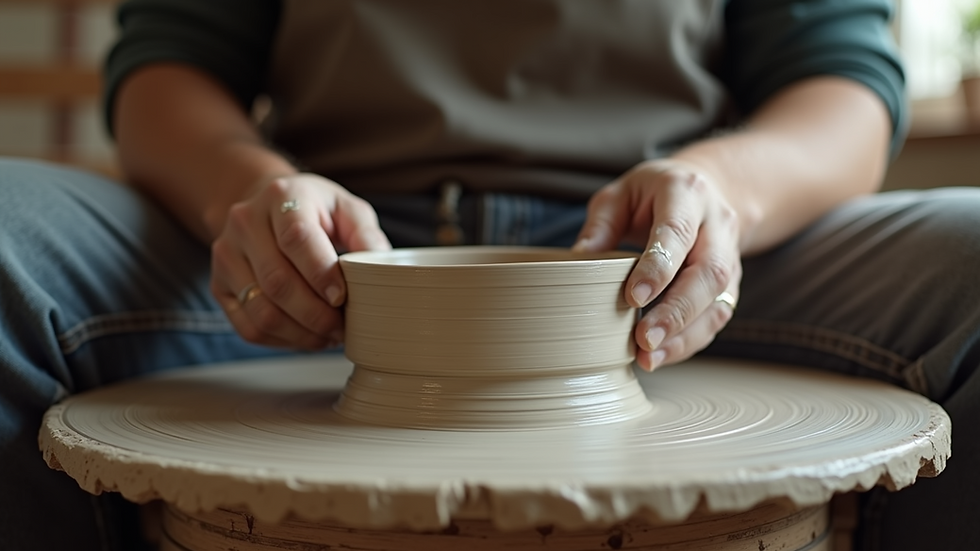 Eye-level view of a potter's wheel ready for crafting