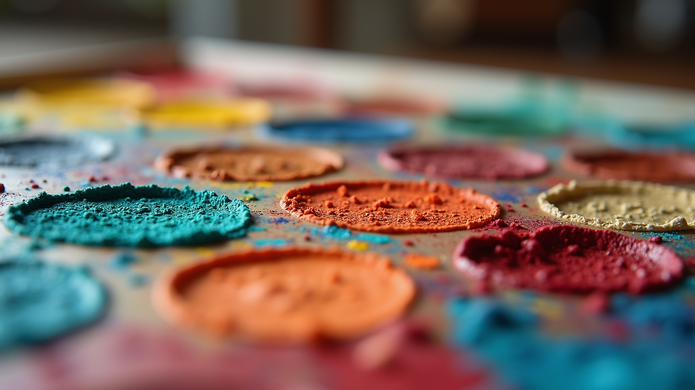 Close-up view of a vibrant painting palette