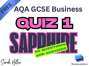 Free AQA GCSE Business Quiz 1 Sapphire, 50 questions, answers