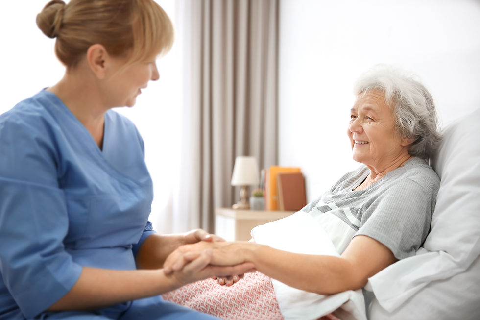 a woman elderly care taker and her old patient