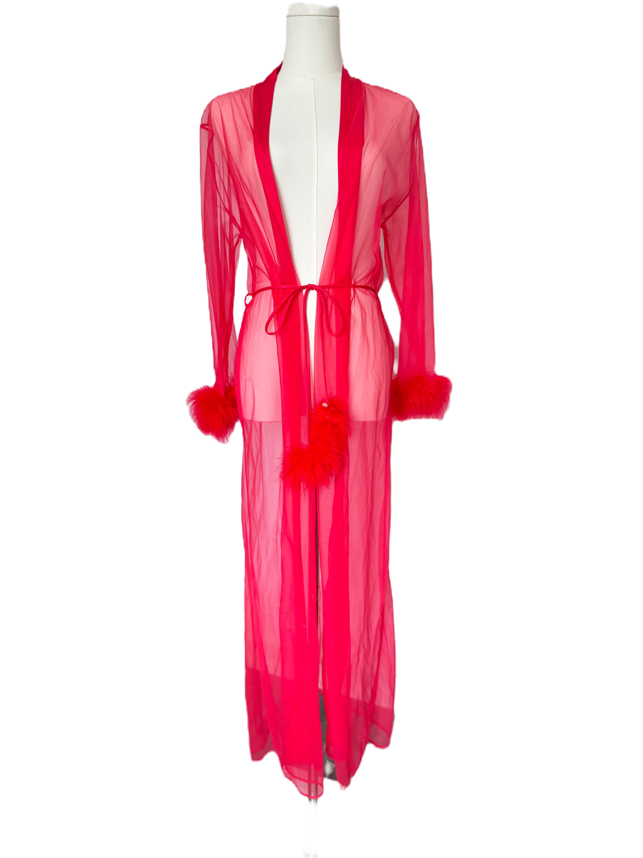 Sheer Marabou Trim Peignoir Robe