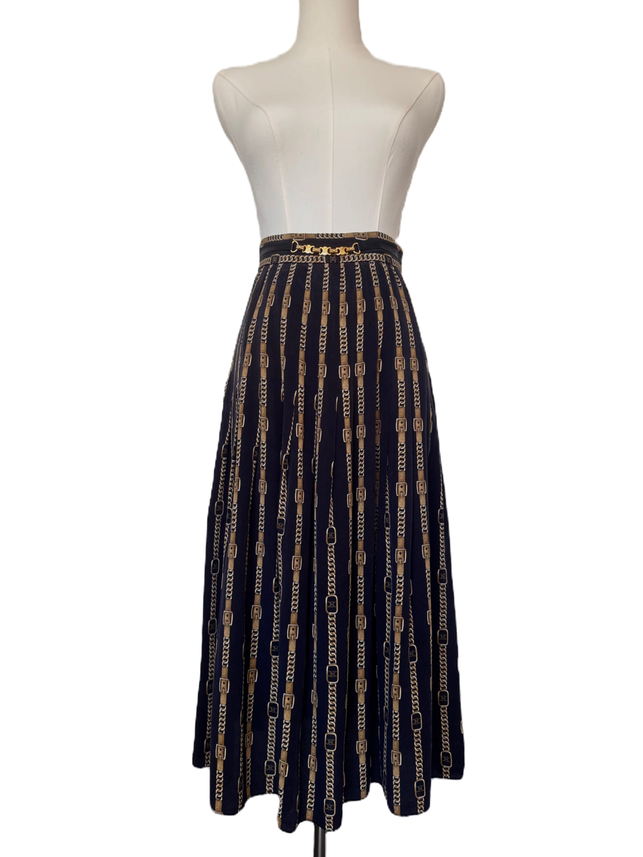 Iconic Belt Stripe Pleated Skirt: Celine