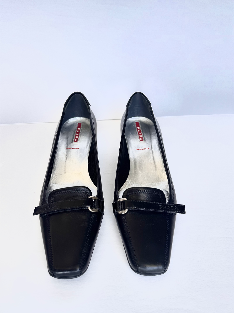 Thumbnail: Black Leather Kitten Heels: Prada