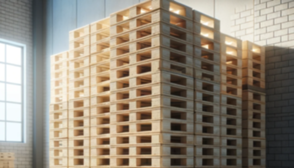 DALL·E 2023-10-28 00.50.58 - Photo of a stack of pristine wooden pallets set in a modern w