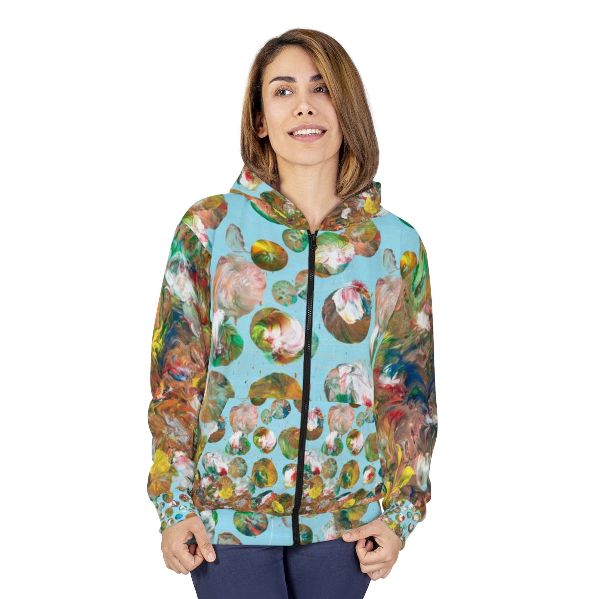 Zip Hoodie by Agatha - Fancy Flowers Blue