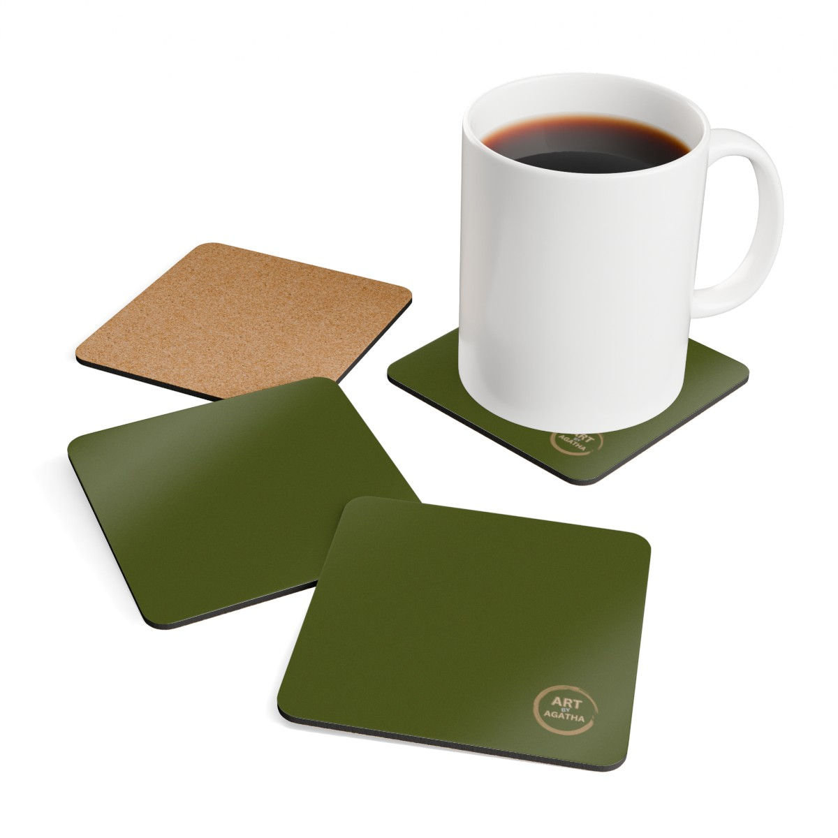 Corkwood Coaster Set by Agatha - Moss Green