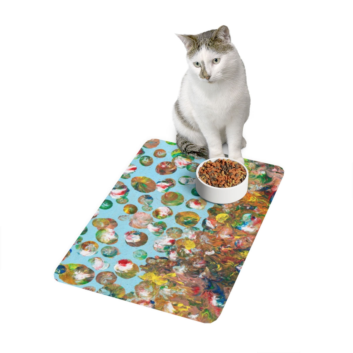 Pet Food Mat by Agatha - Fancy Flowers Blue