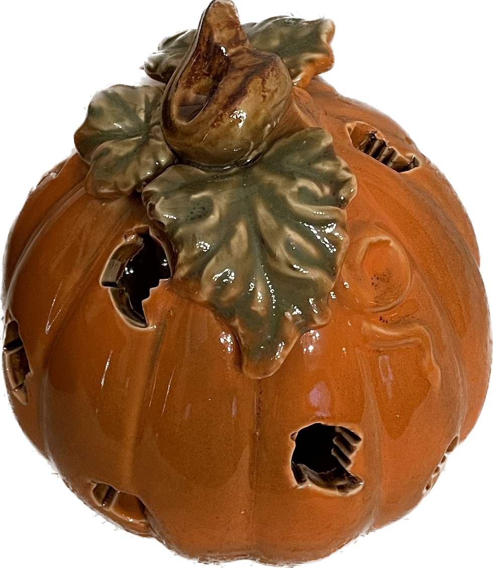 Thumbnail: Ceramic Pumpkin with Leaf shaped carvings tealight holder