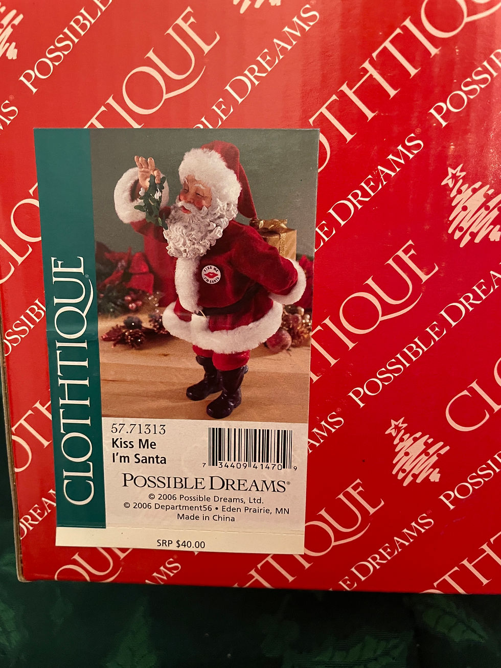 Thumbnail: Dept 56 Clothtique Possible Dreams- Kiss Me I'm Santa