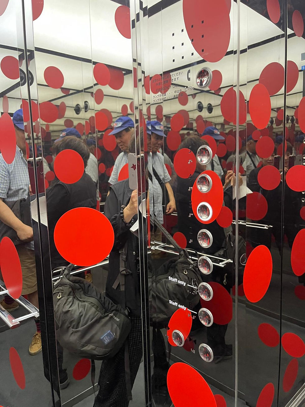 Elevator with red polka dots